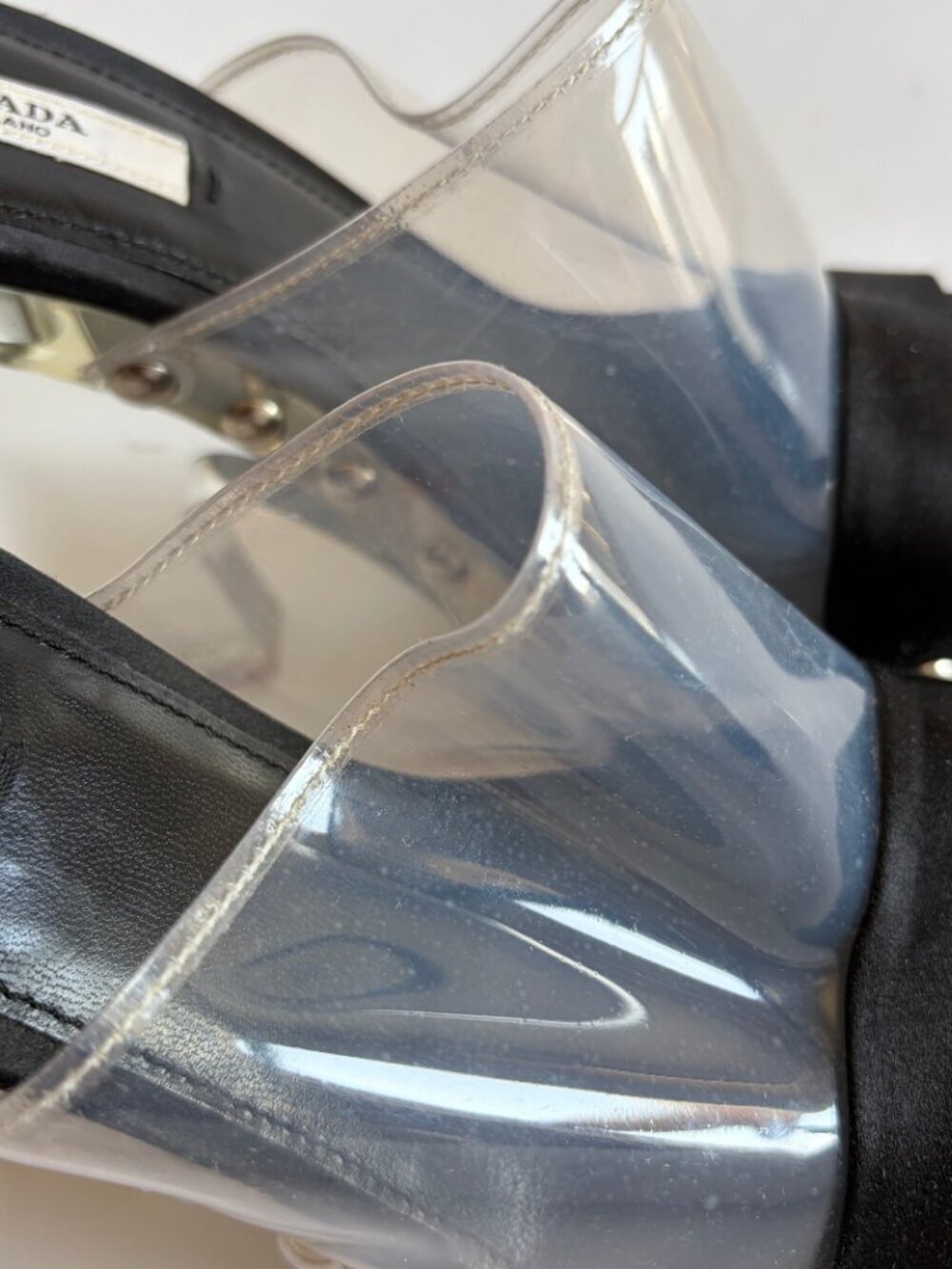 VINTAGE PRADA 2010 RUNWAY CLEAR STUDDED HEELS - Picture 11 of 12